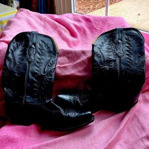 Authentic black leather cowboy boots